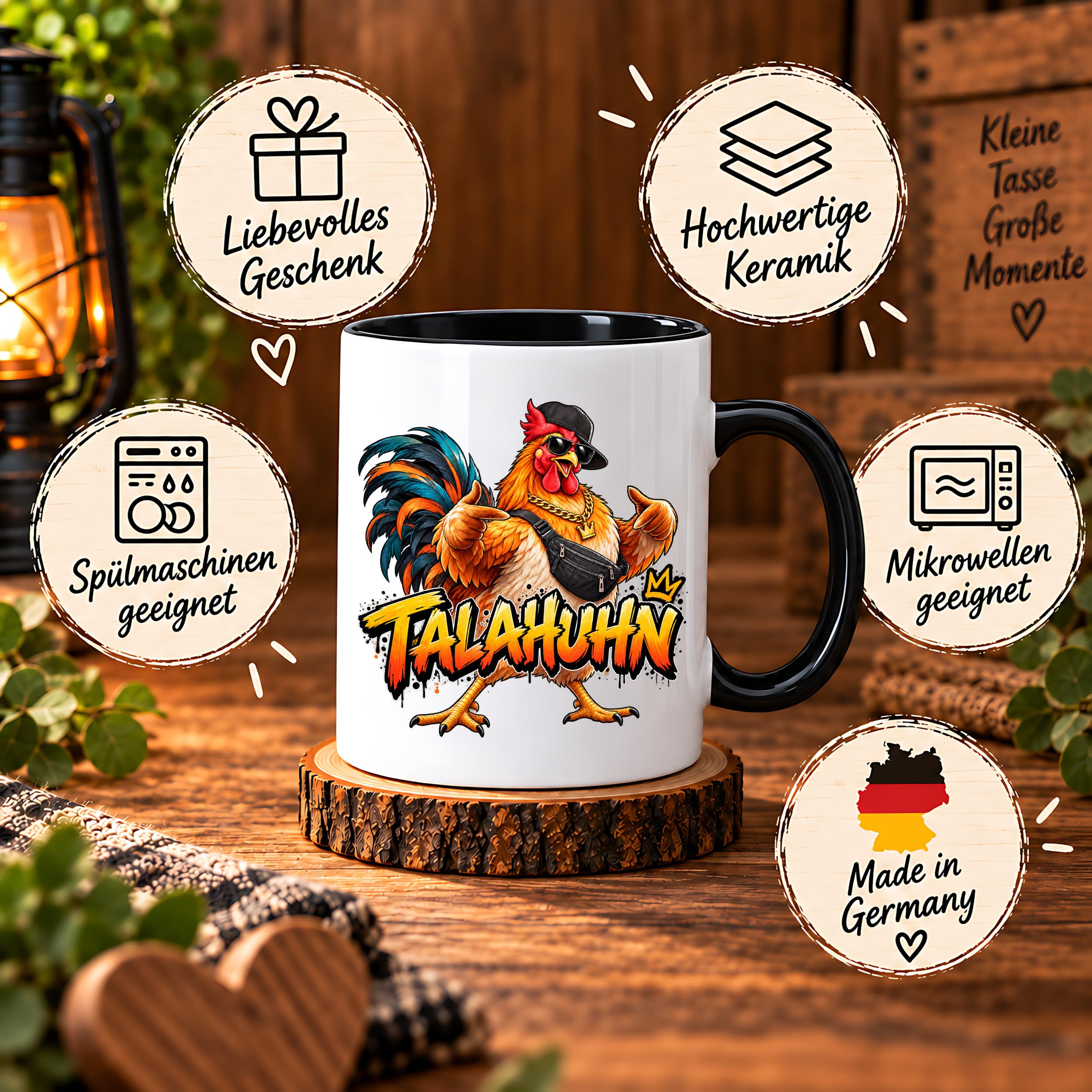 Herzbotschaft Tasse Talahuhn Hahn Lustige Kaffeetasse Tala Huhn Talahon