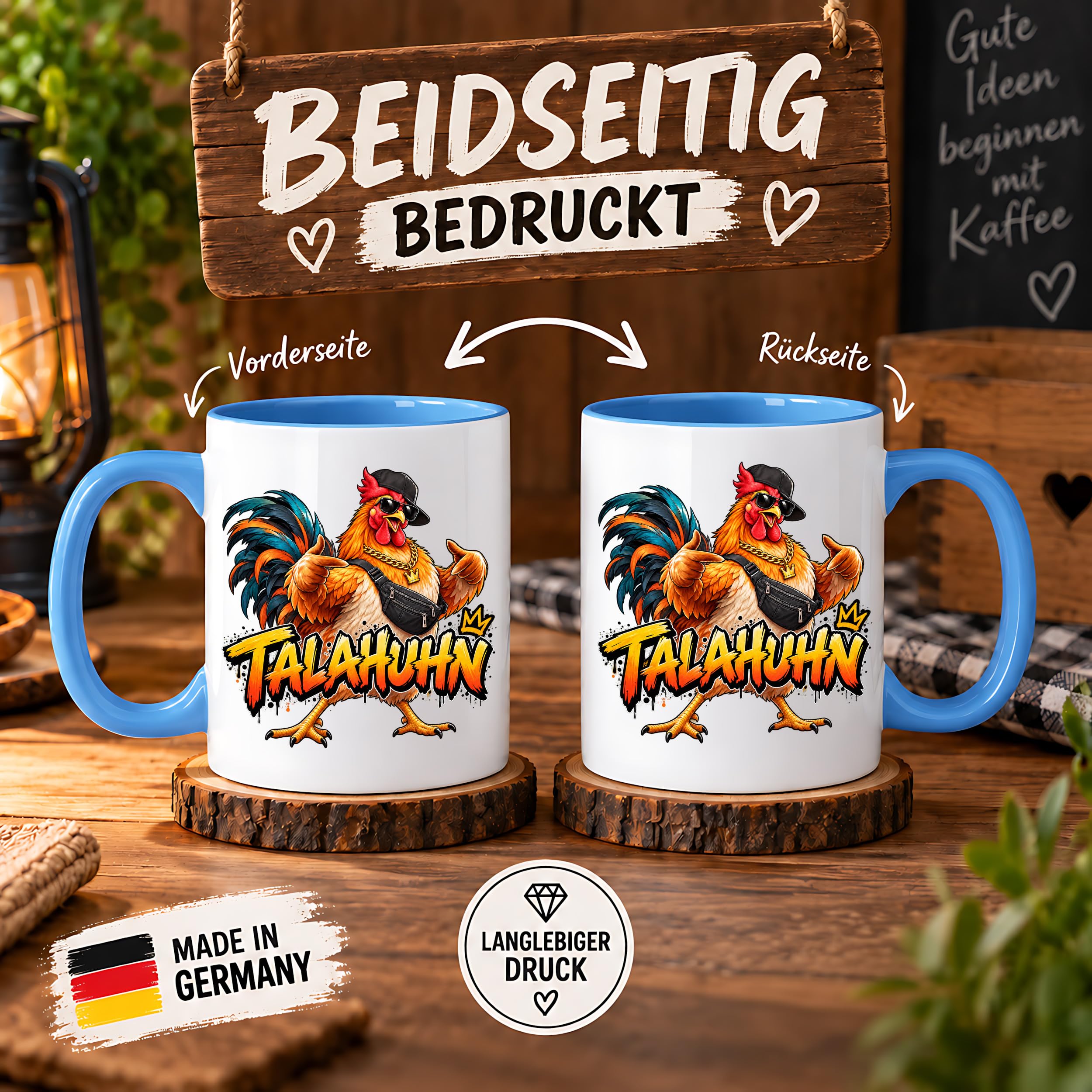 Herzbotschaft Tasse Talahuhn Hahn Lustige Kaffeetasse Tala Huhn Talahon