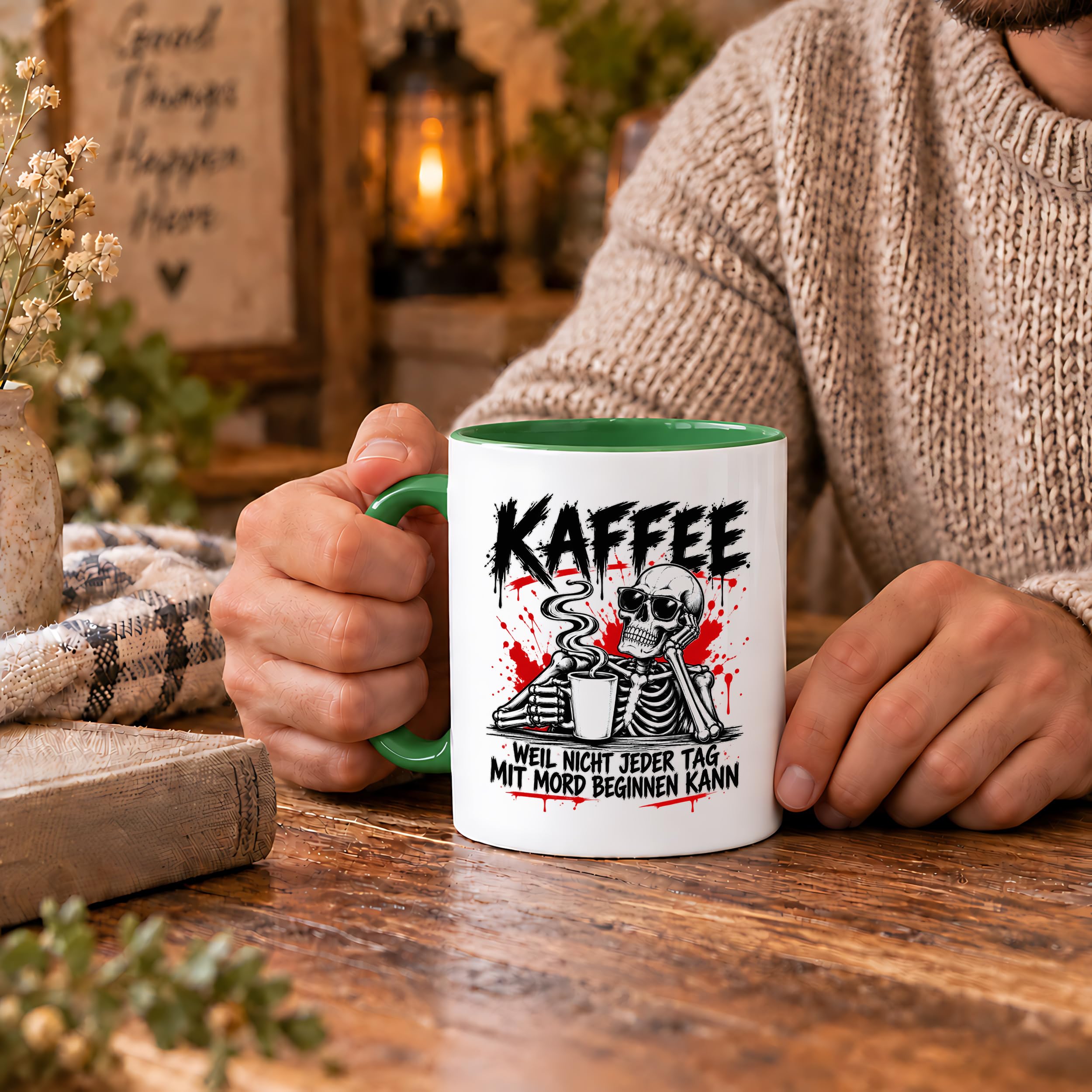 Herzbotschaft Tasse Weil nicht jeder Tag mit Mord beginnen kann Kaffeetasse
