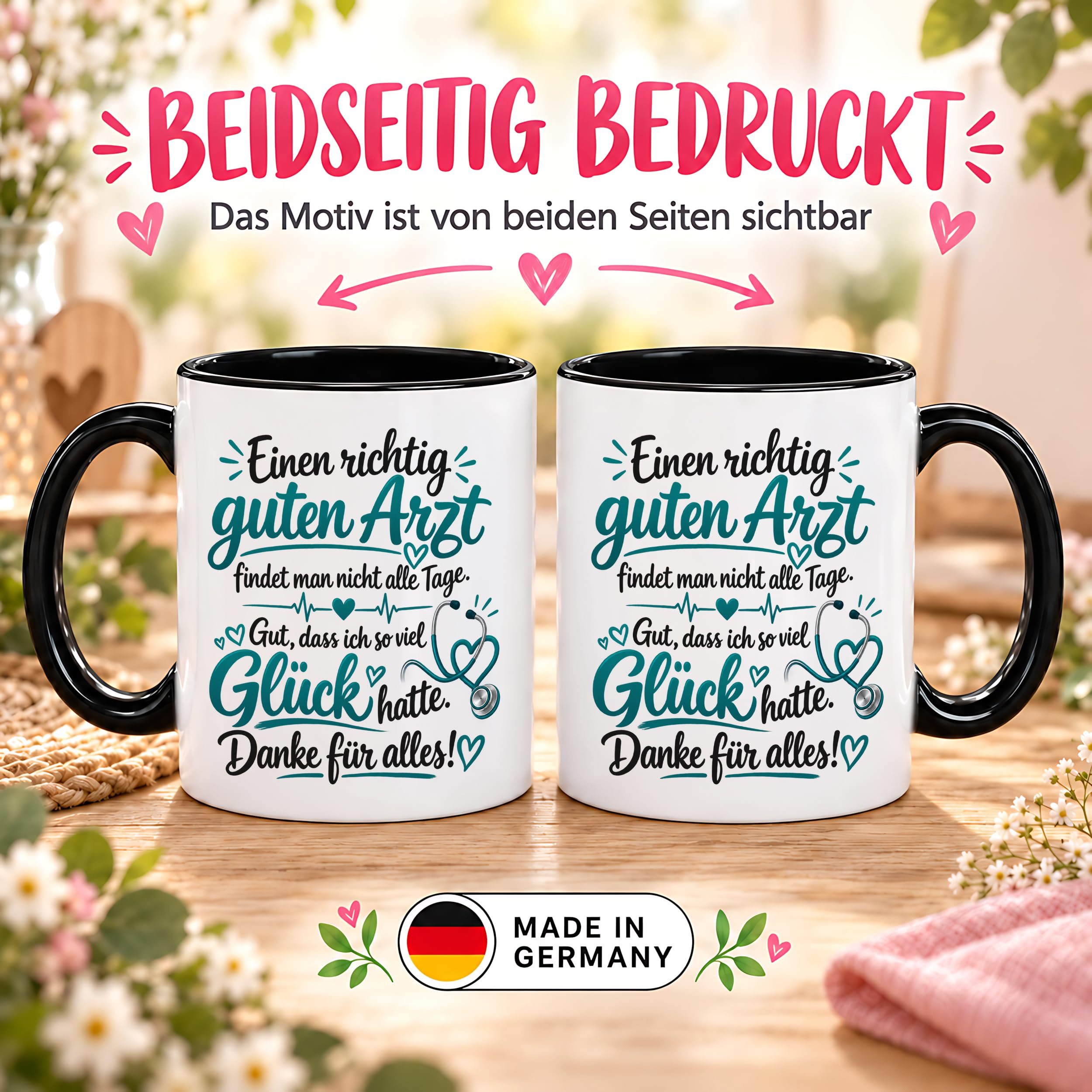 Herzbotschaft Tasse Kaffeetasse für Ärzte - Danke Geschenk für guten Arzt