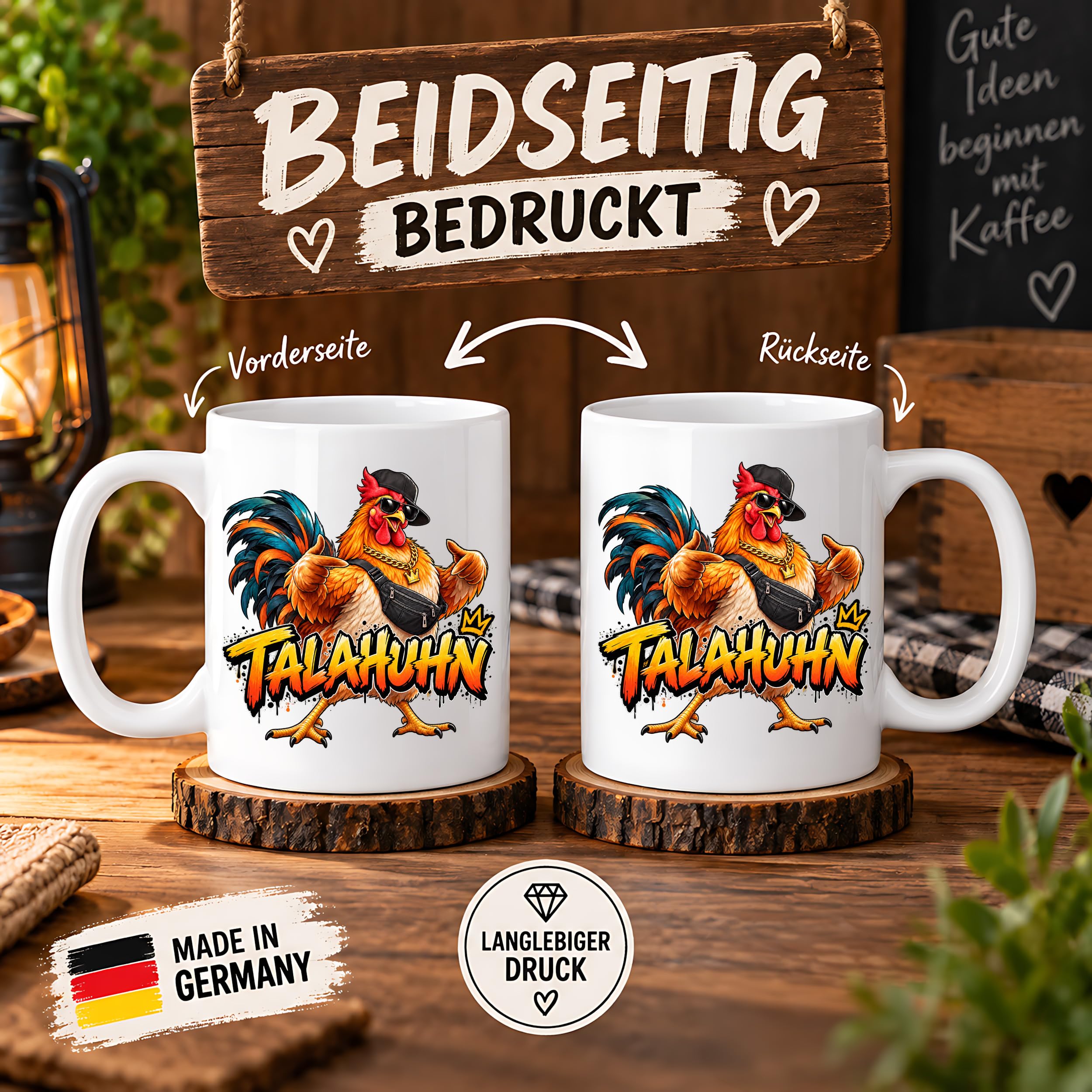Herzbotschaft Tasse Talahuhn Hahn Lustige Kaffeetasse Tala Huhn Talahon