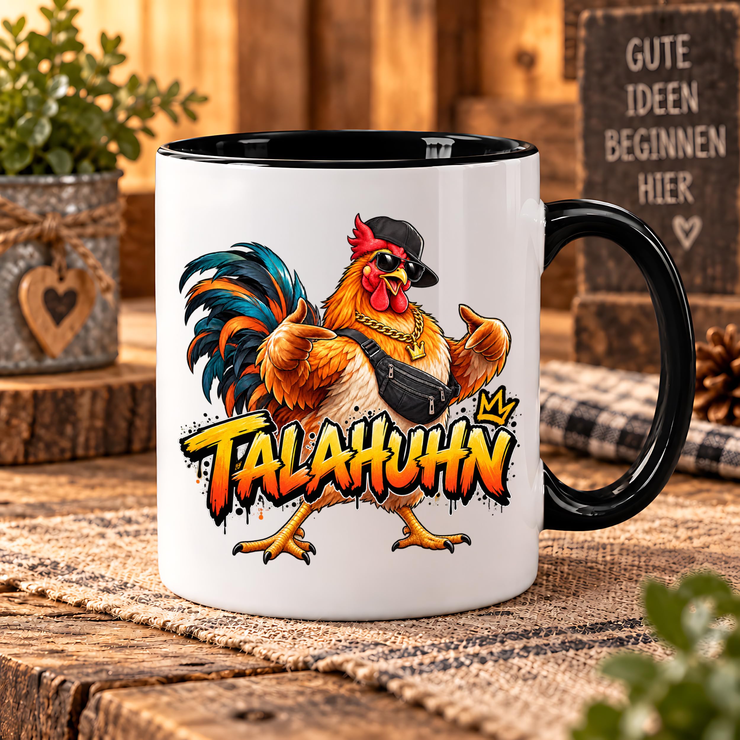 Herzbotschaft Tasse Talahuhn Hahn Lustige Kaffeetasse Tala Huhn Talahon