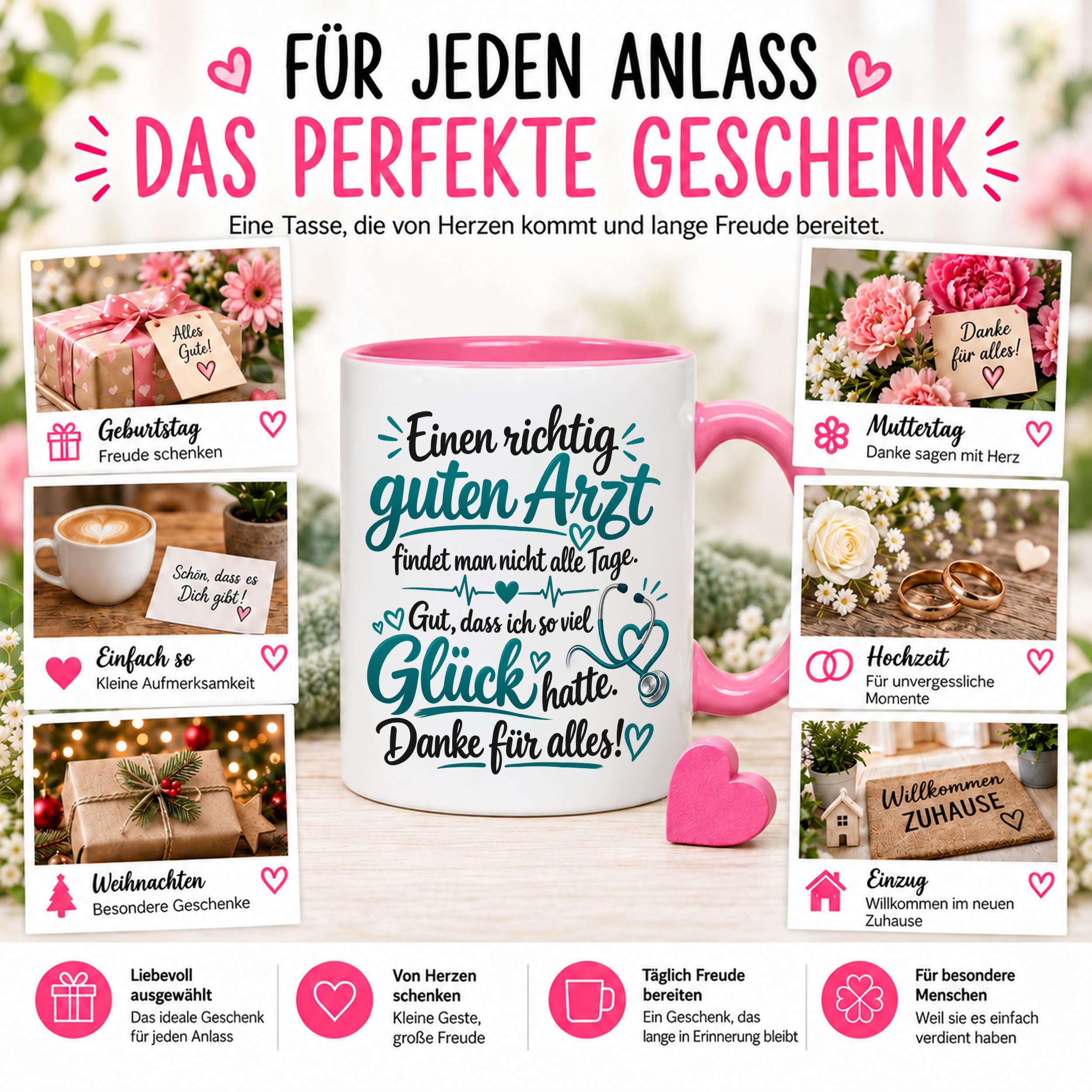 Herzbotschaft Tasse Kaffeetasse für Ärzte - Danke Geschenk für guten Arzt