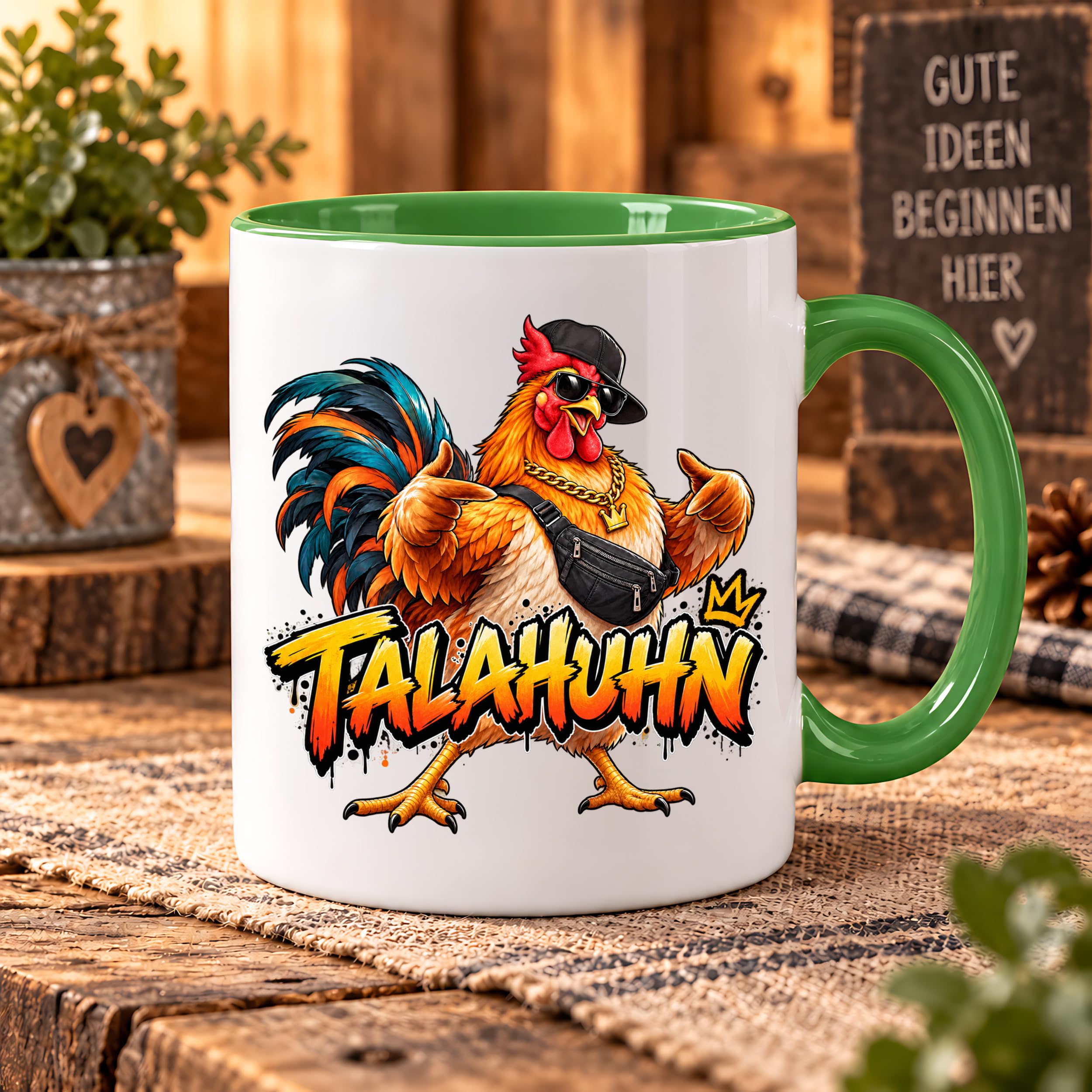 Herzbotschaft Tasse Talahuhn Hahn Lustige Kaffeetasse Tala Huhn Talahon