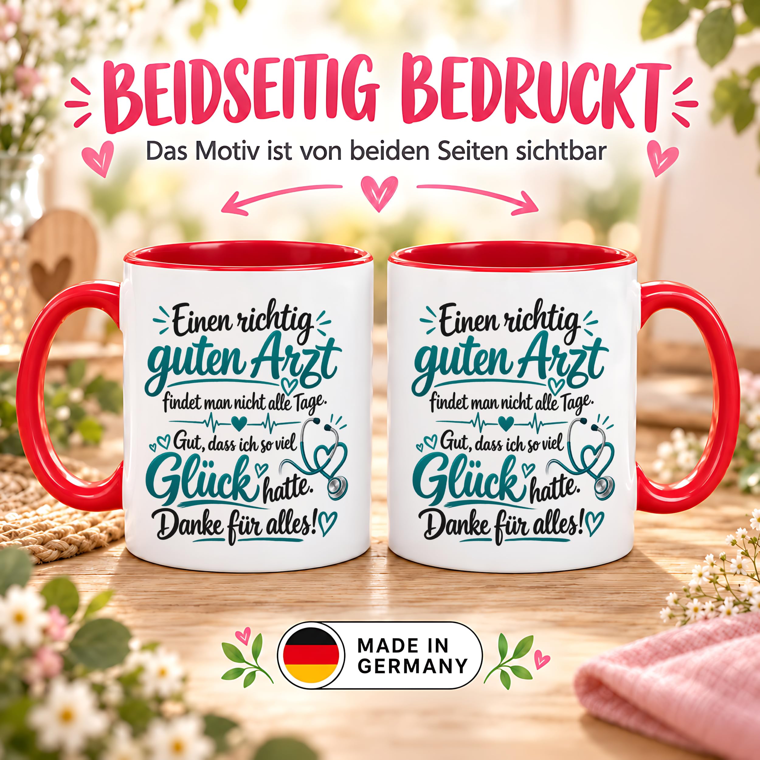 Herzbotschaft Tasse Kaffeetasse für Ärzte - Danke Geschenk für guten Arzt