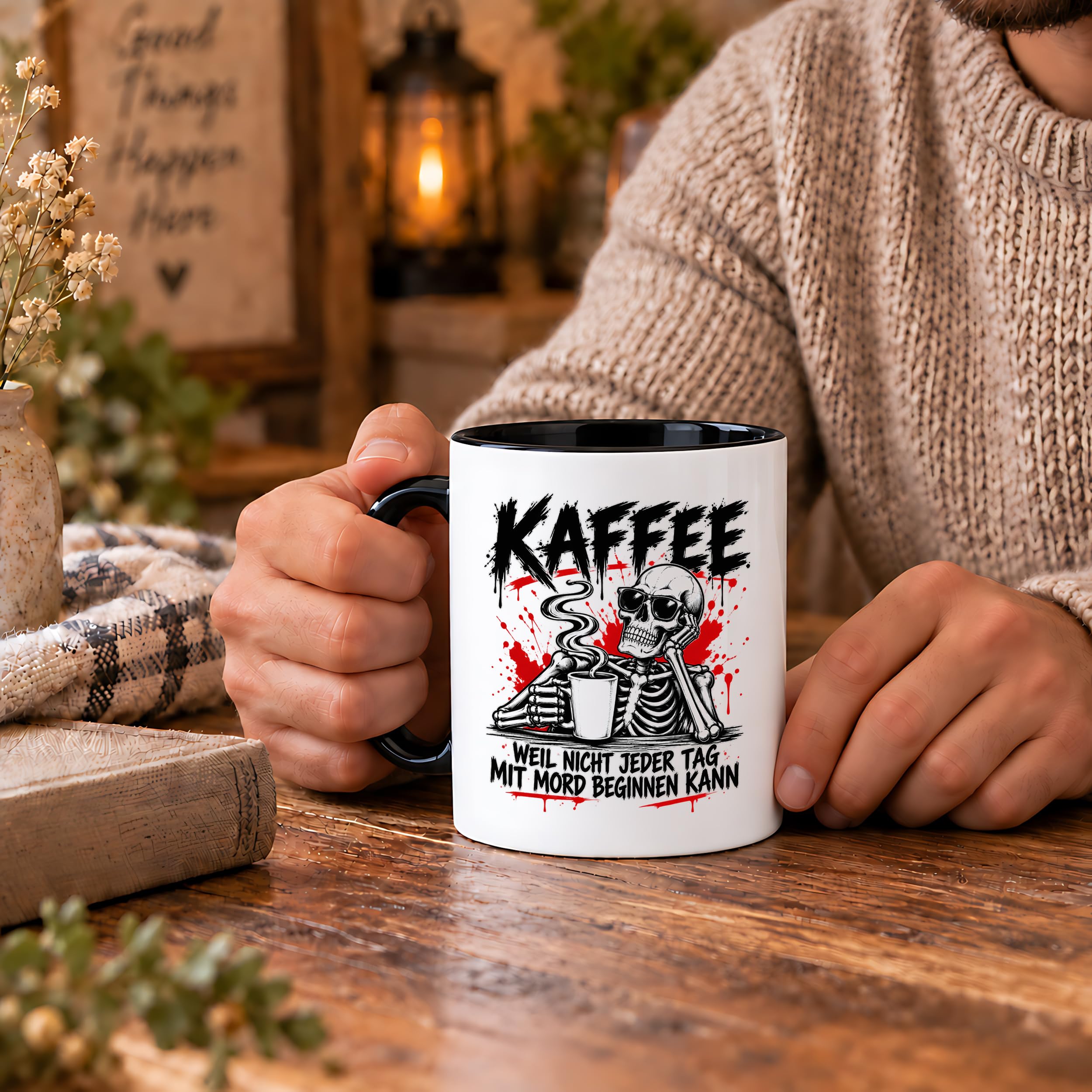 Herzbotschaft Tasse Weil nicht jeder Tag mit Mord beginnen kann Kaffeetasse