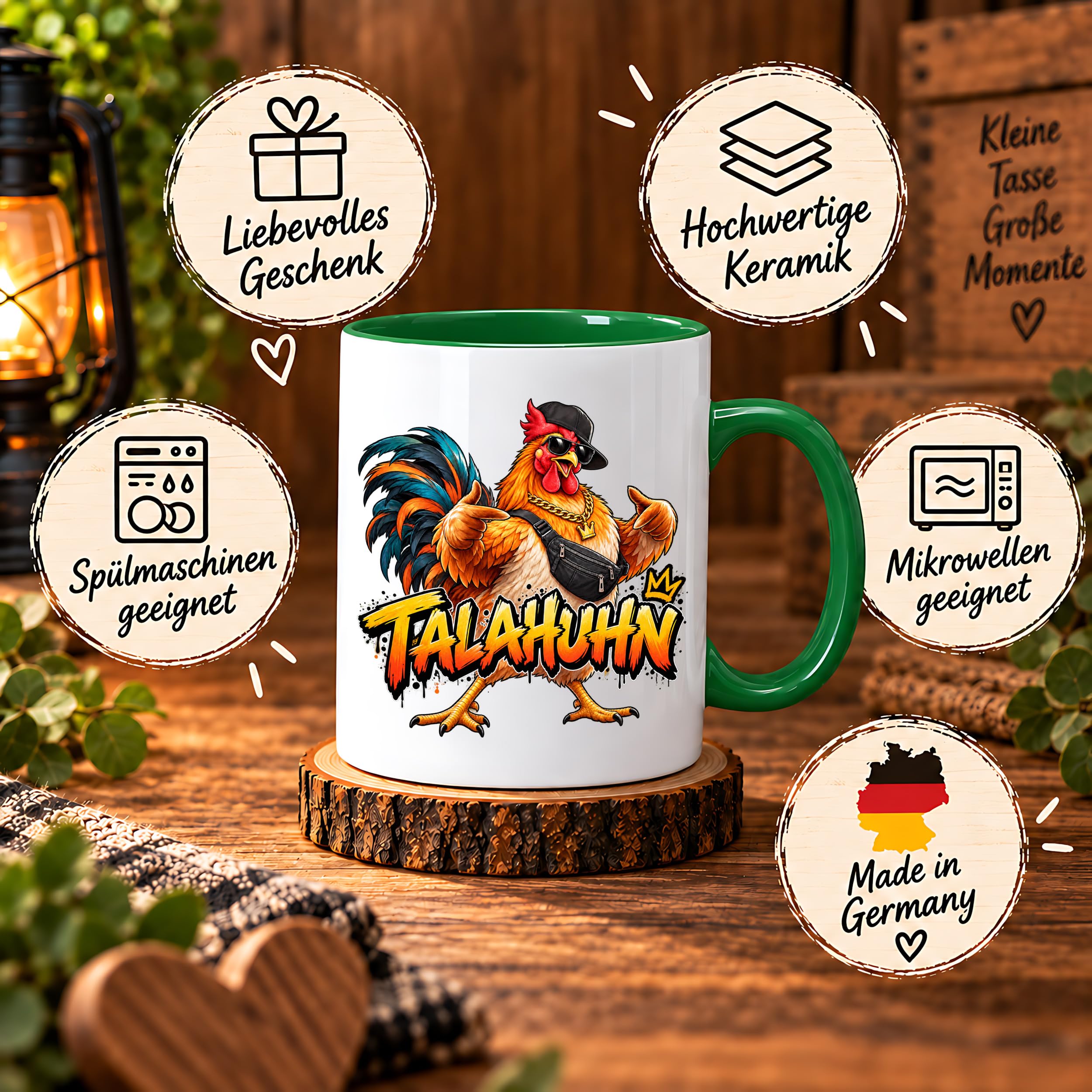 Herzbotschaft Tasse Talahuhn Hahn Lustige Kaffeetasse Tala Huhn Talahon