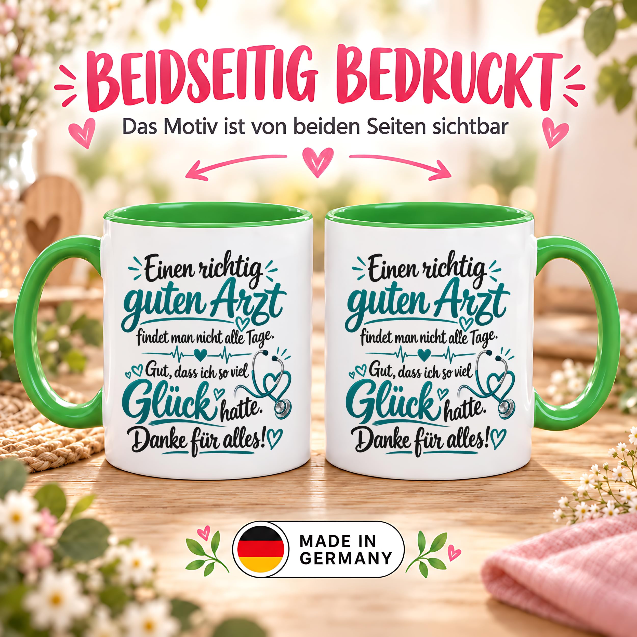 Herzbotschaft Tasse Kaffeetasse für Ärzte - Danke Geschenk für guten Arzt