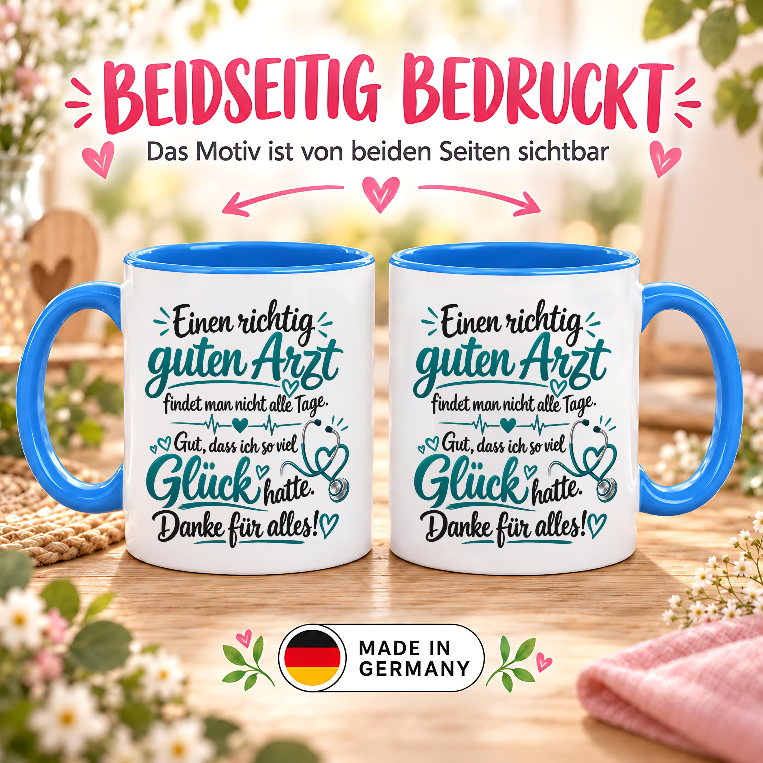 Herzbotschaft Tasse Kaffeetasse für Ärzte - Danke Geschenk für guten Arzt