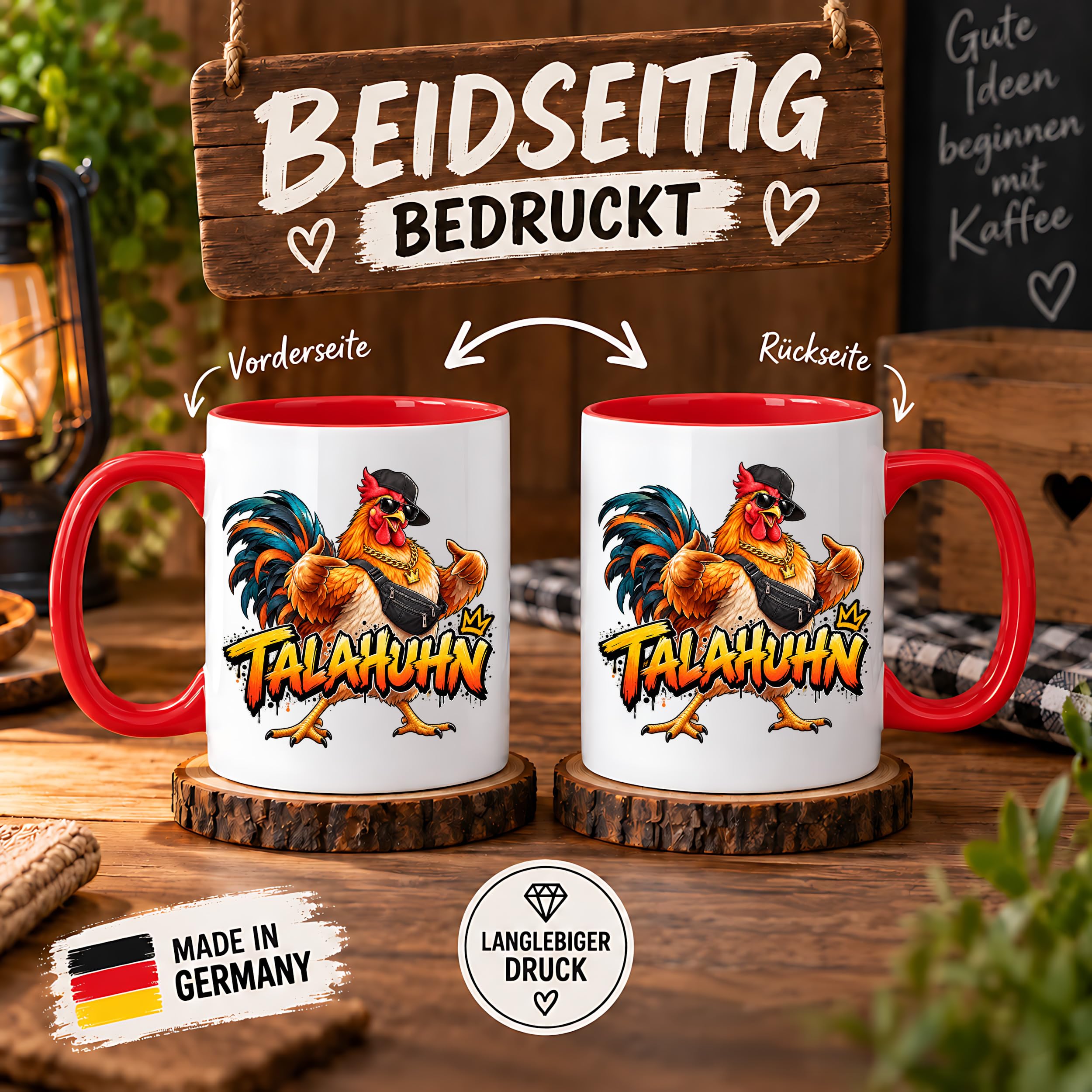Herzbotschaft Tasse Talahuhn Hahn Lustige Kaffeetasse Tala Huhn Talahon