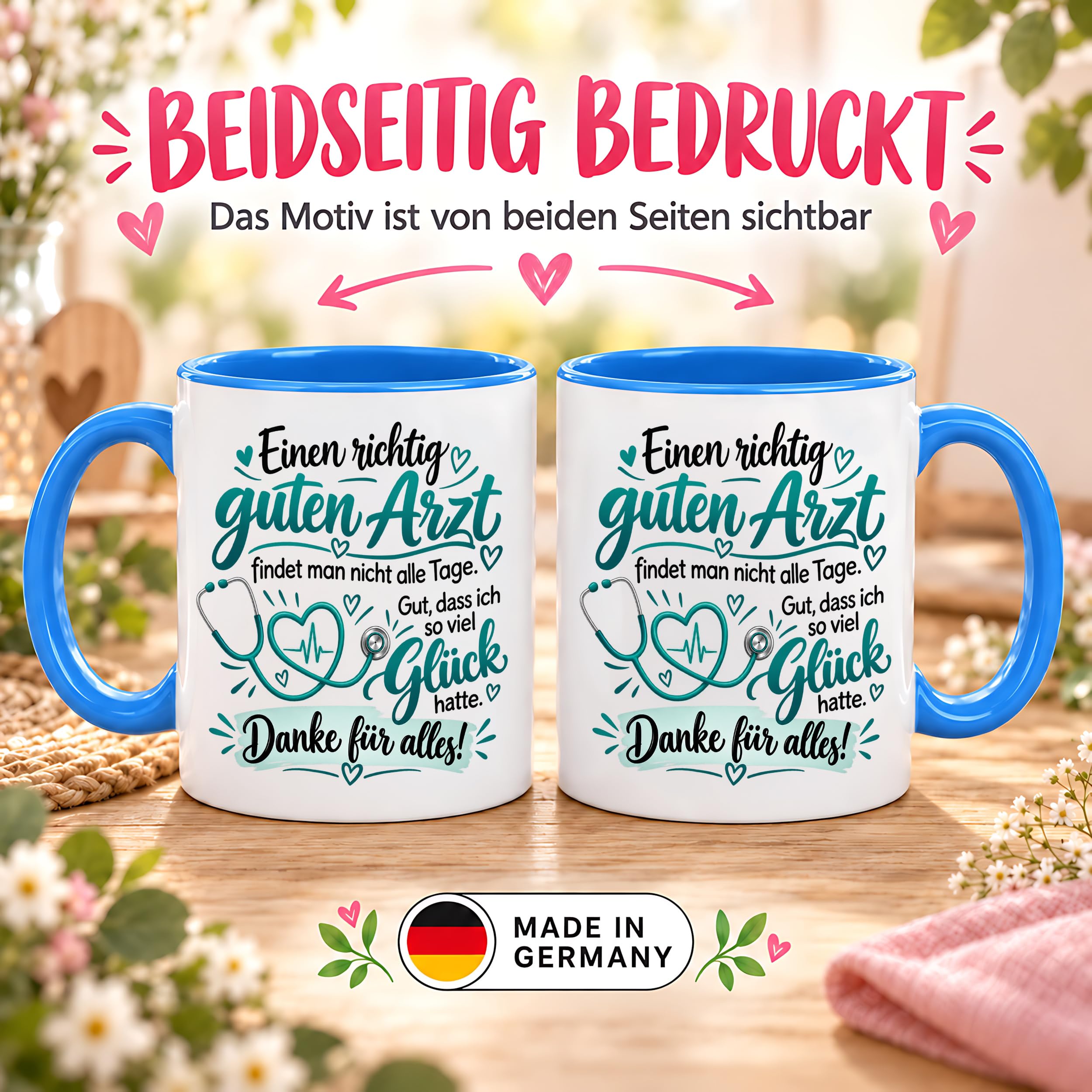 Herzbotschaft Tasse Danke Arzt Geschenk Kaffeetasse für Mediziner Praxis