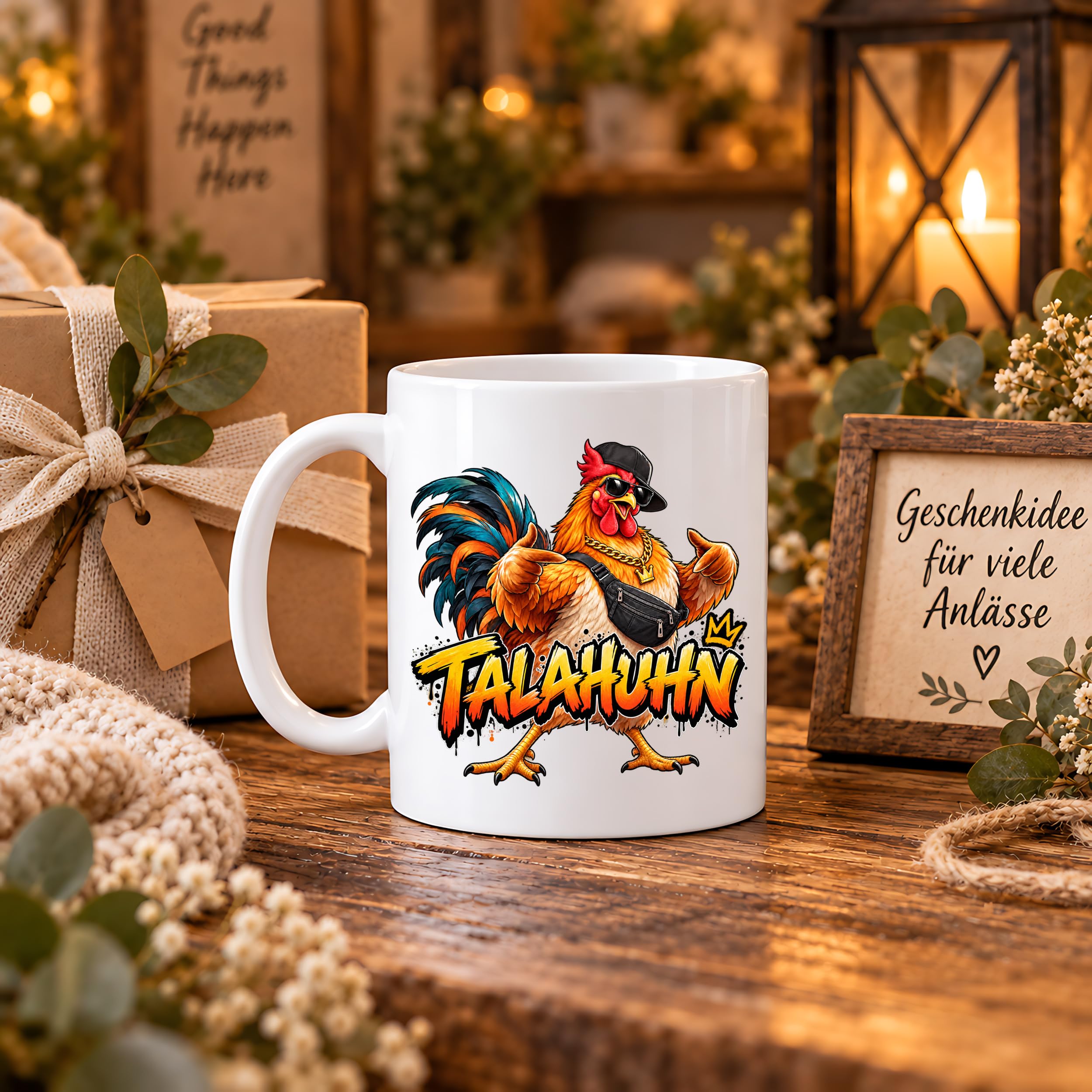 Herzbotschaft Tasse Talahuhn Hahn Lustige Kaffeetasse Tala Huhn Talahon