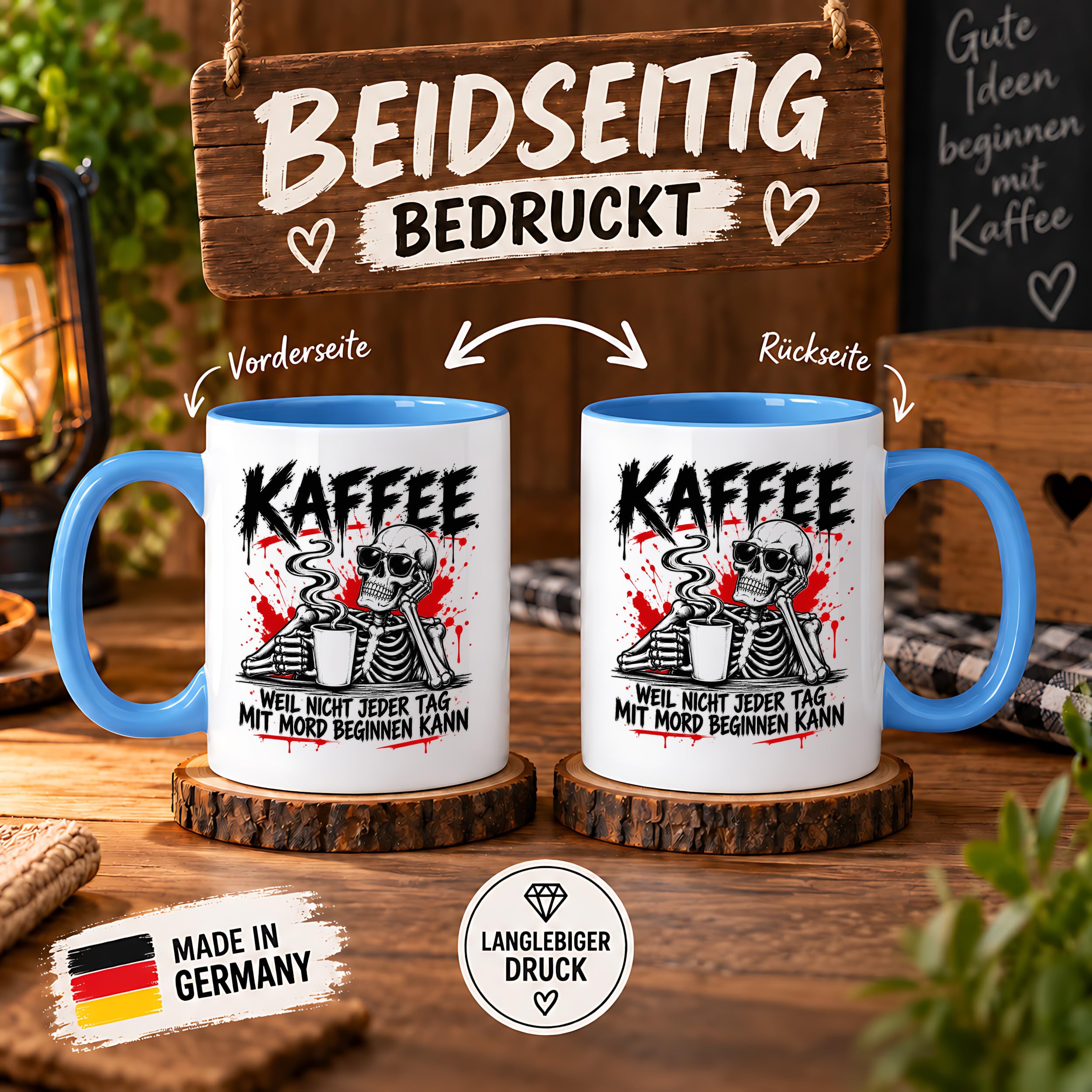 Herzbotschaft Tasse Weil nicht jeder Tag mit Mord beginnen kann Kaffeetasse