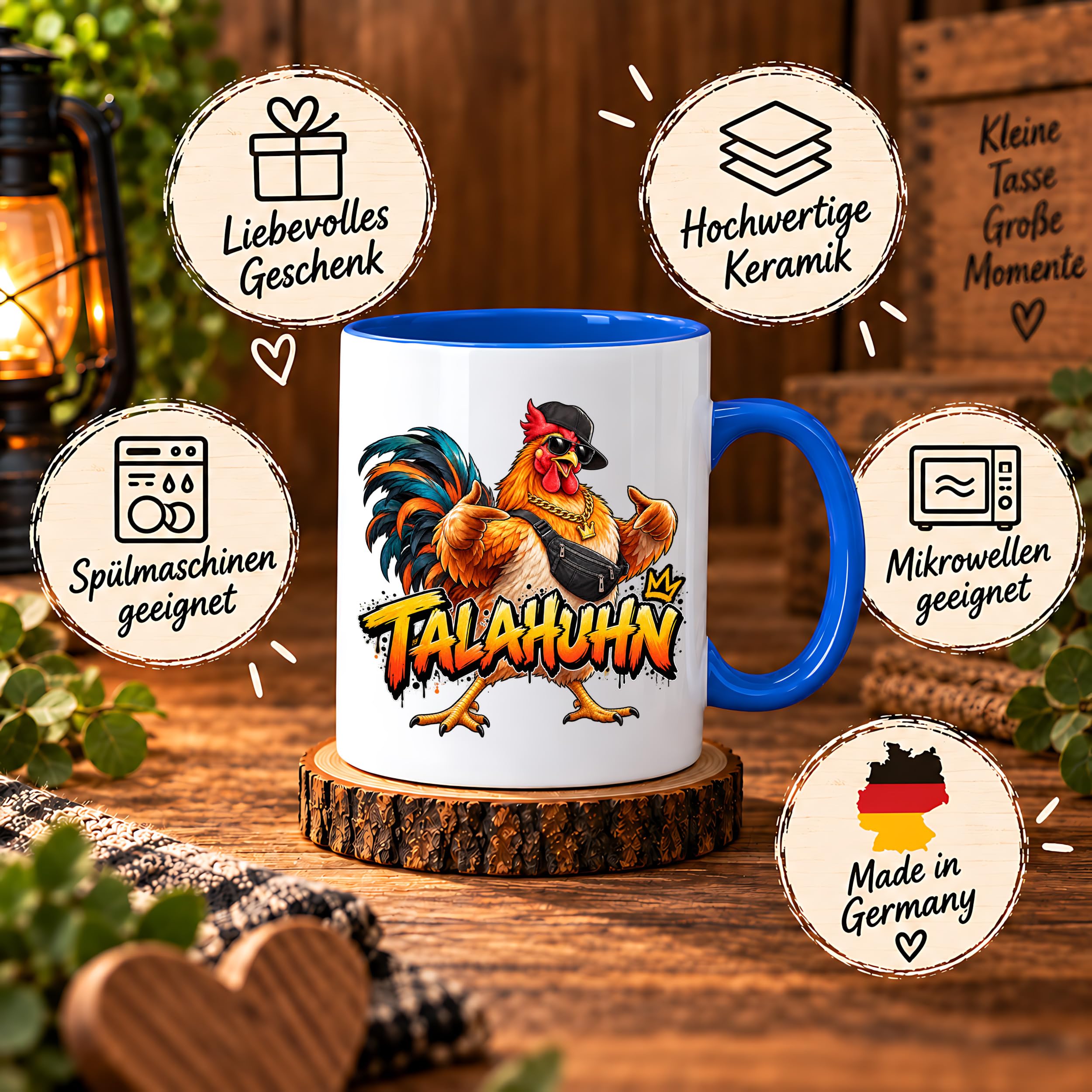 Herzbotschaft Tasse Talahuhn Hahn Lustige Kaffeetasse Tala Huhn Talahon