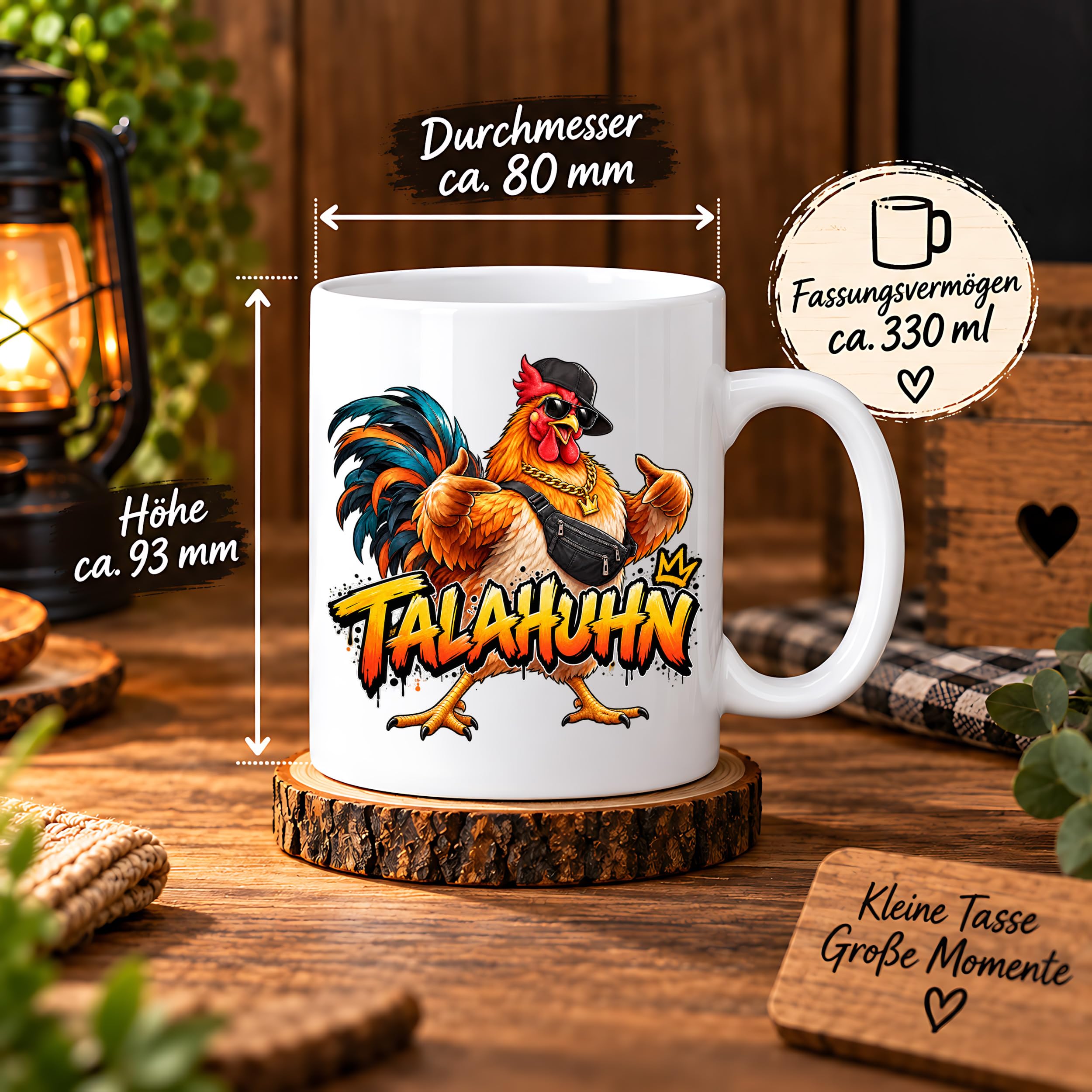 Herzbotschaft Tasse Talahuhn Hahn Lustige Kaffeetasse Tala Huhn Talahon