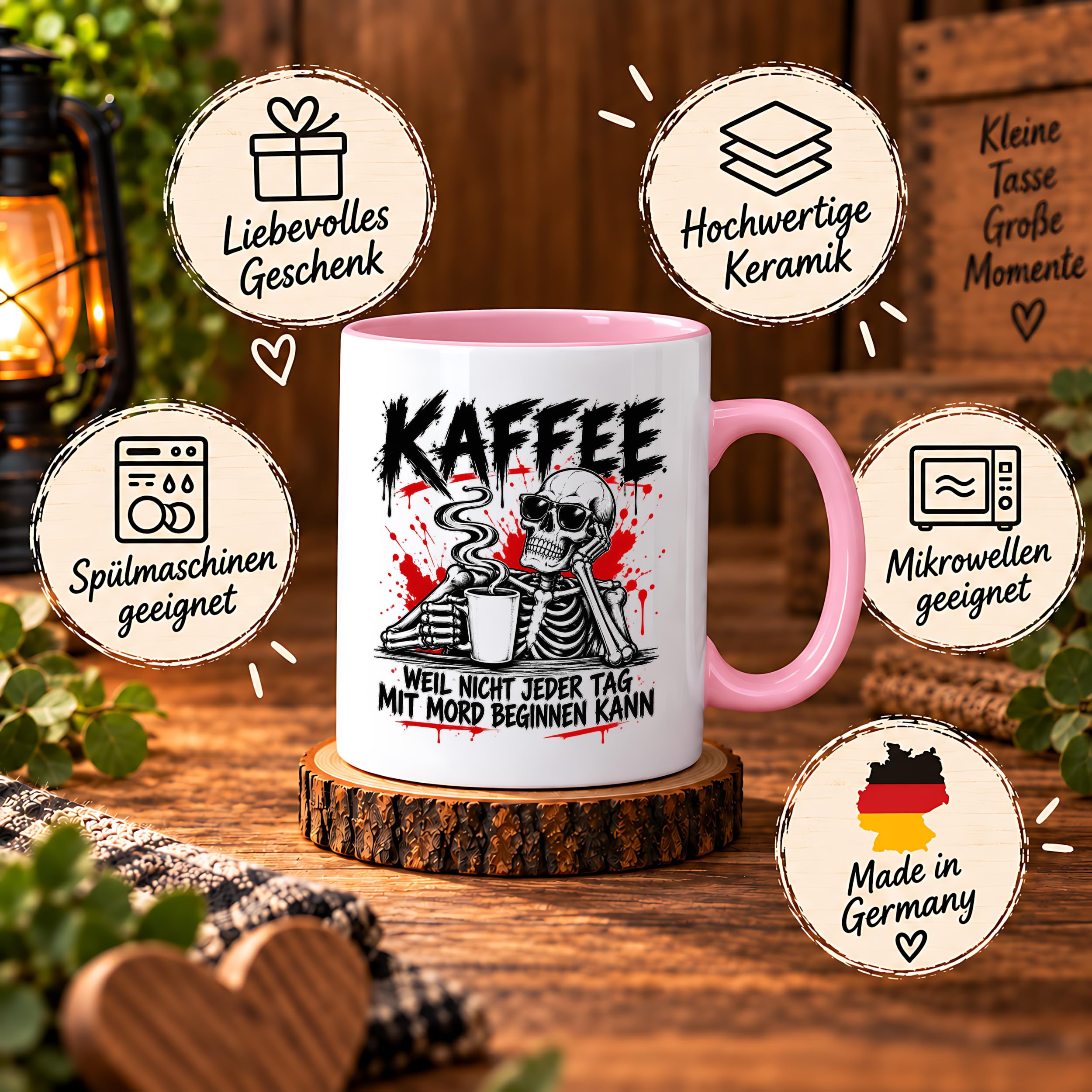 Herzbotschaft Tasse Weil nicht jeder Tag mit Mord beginnen kann Kaffeetasse