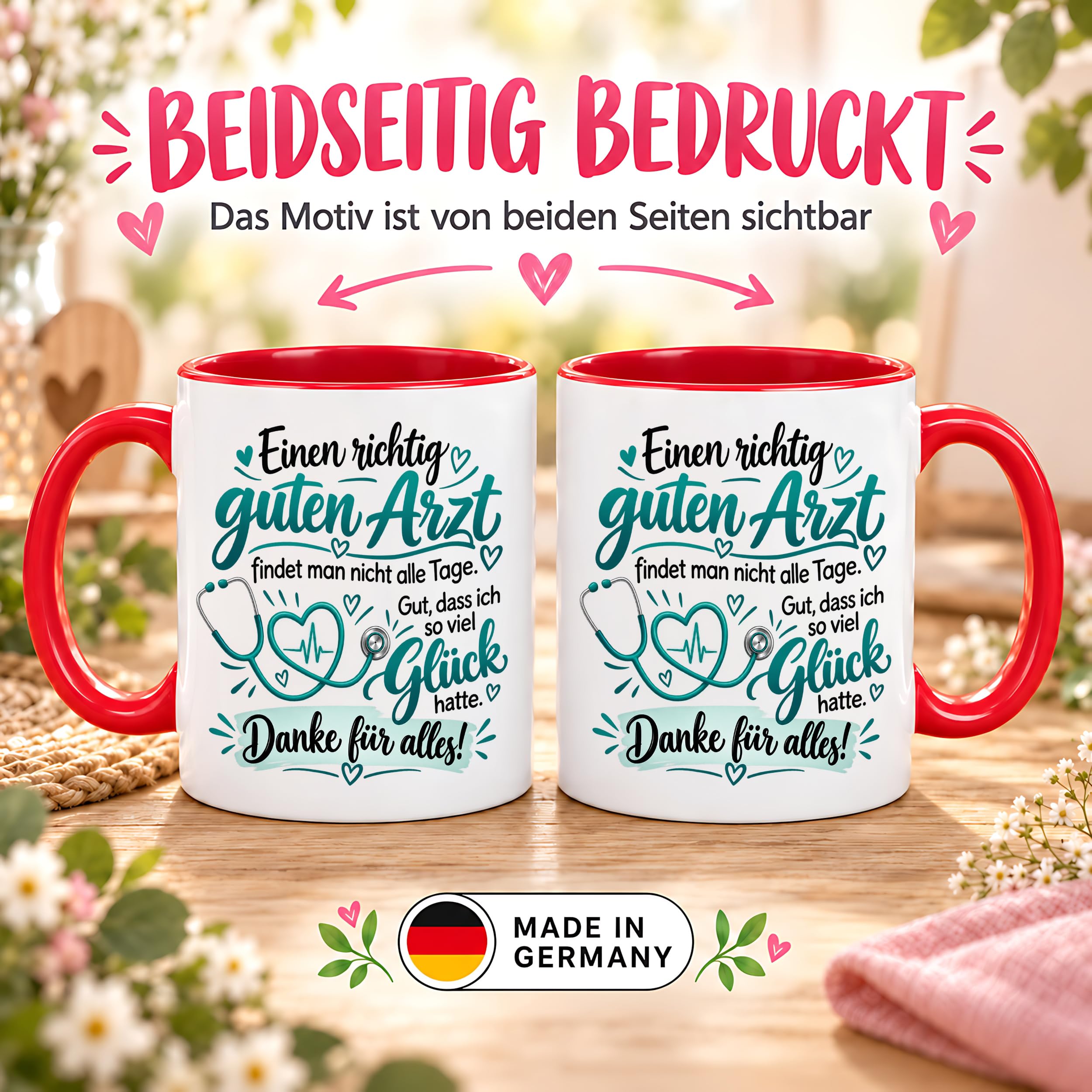 Herzbotschaft Tasse Danke Arzt Geschenk Kaffeetasse für Mediziner Praxis