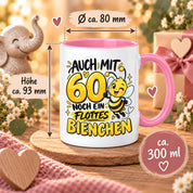 Herzbotschaft Tasse 60. Geburtstag Flottes Bienchen Geschenk für Frau