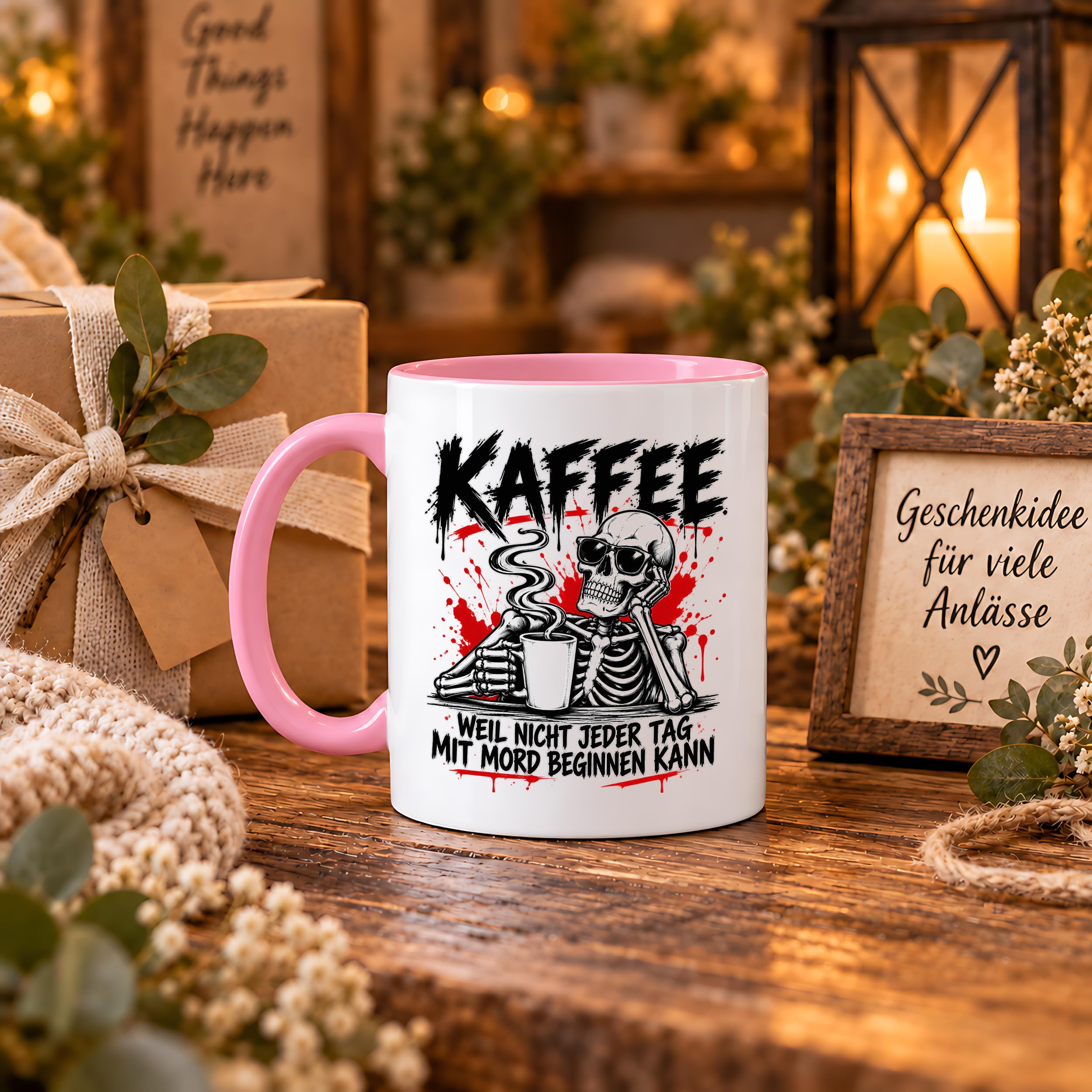 Herzbotschaft Tasse Weil nicht jeder Tag mit Mord beginnen kann Kaffeetasse