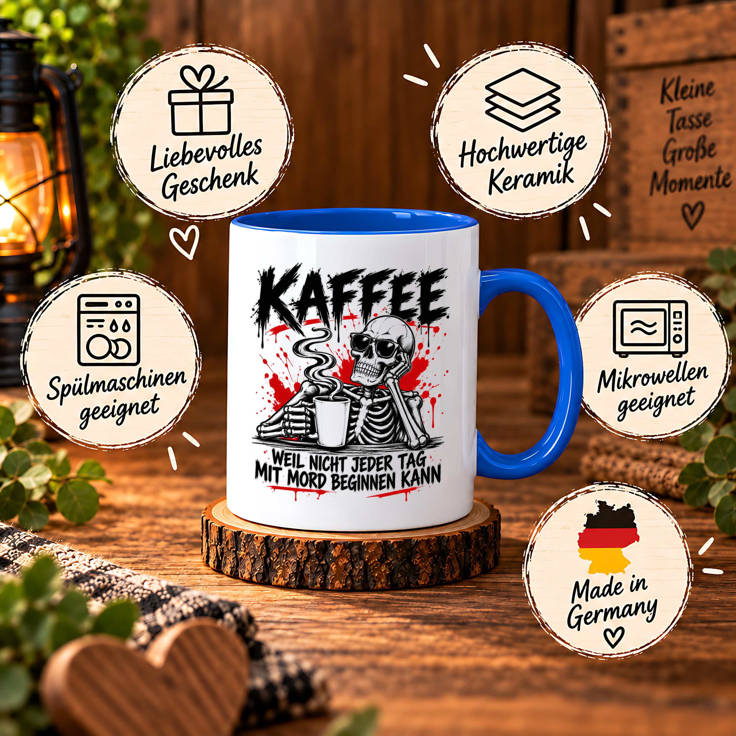 Herzbotschaft Tasse Weil nicht jeder Tag mit Mord beginnen kann Kaffeetasse