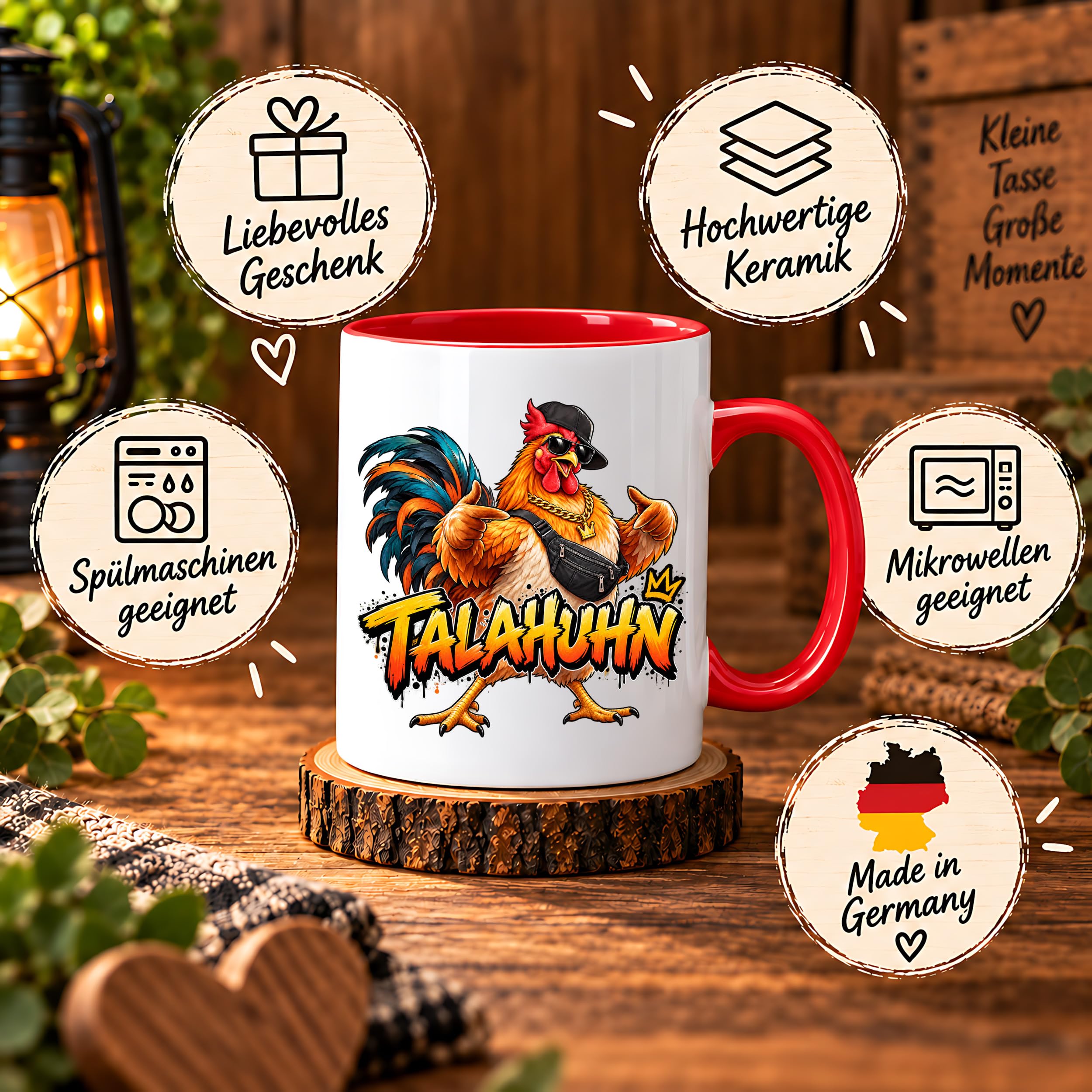 Herzbotschaft Tasse Talahuhn Hahn Lustige Kaffeetasse Tala Huhn Talahon