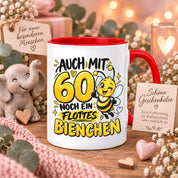 Herzbotschaft Tasse 60. Geburtstag Flottes Bienchen Geschenk für Frau