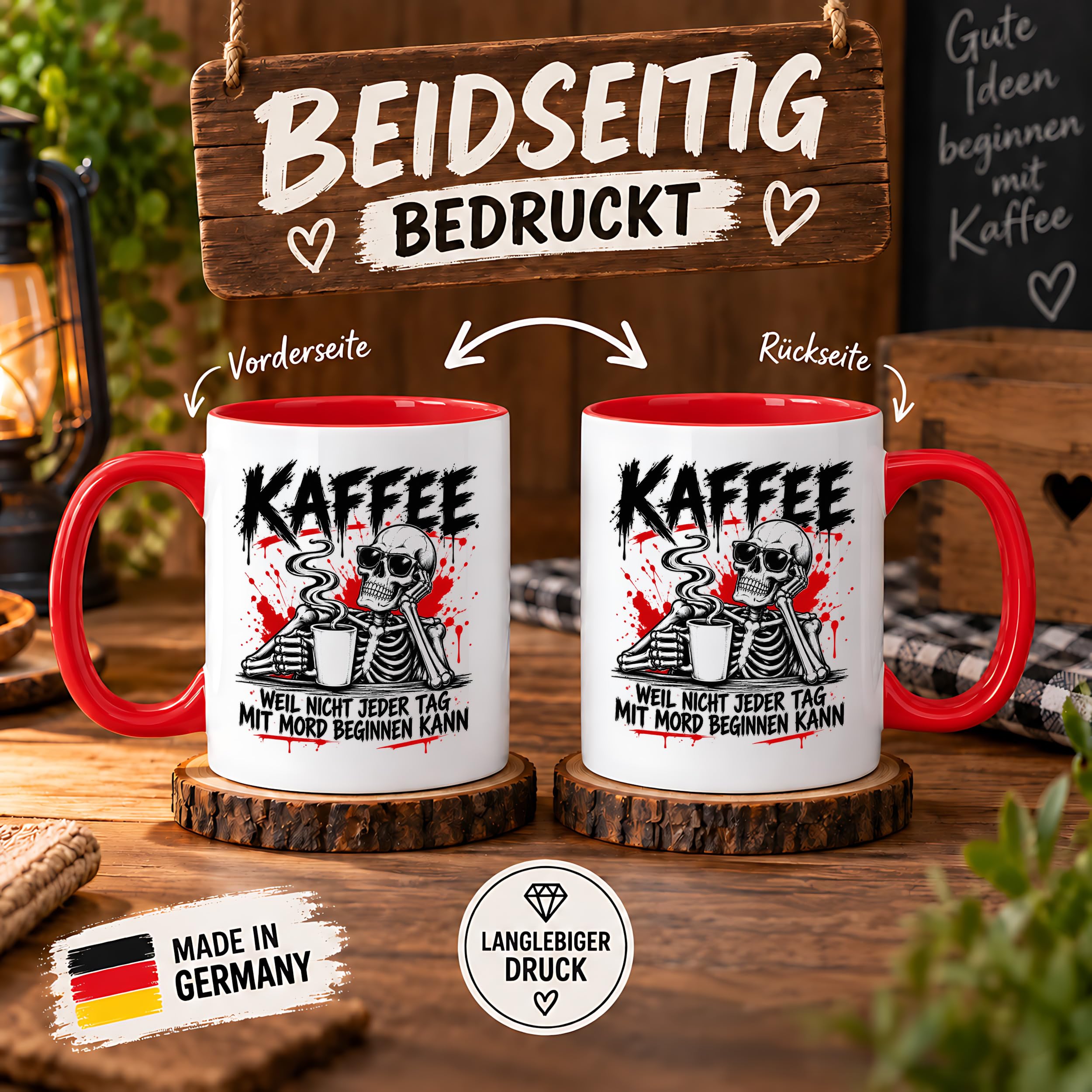 Herzbotschaft Tasse Weil nicht jeder Tag mit Mord beginnen kann Kaffeetasse