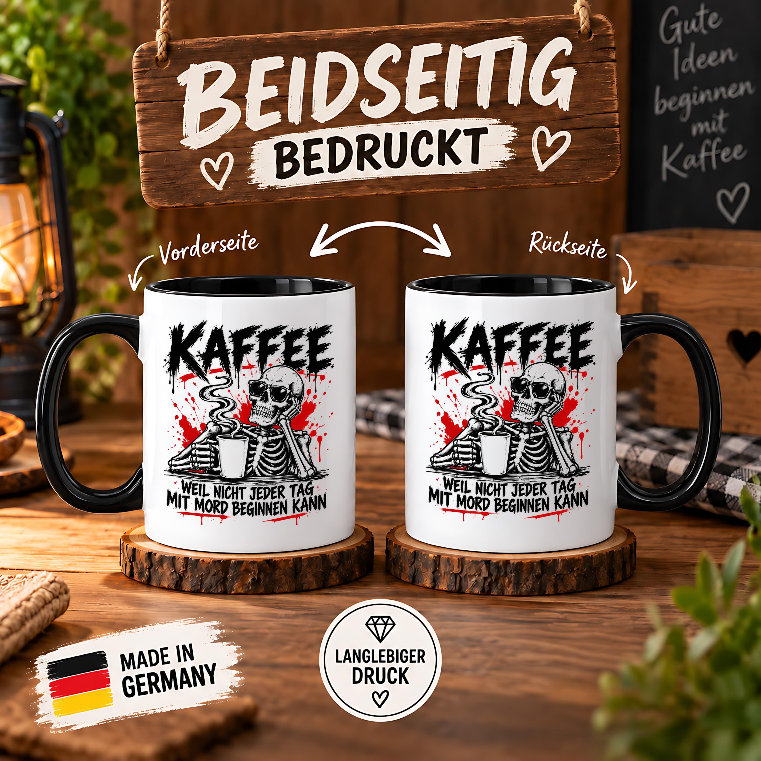 Herzbotschaft Tasse Weil nicht jeder Tag mit Mord beginnen kann Kaffeetasse