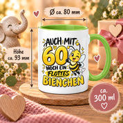 Herzbotschaft Tasse 60. Geburtstag Flottes Bienchen Geschenk für Frau