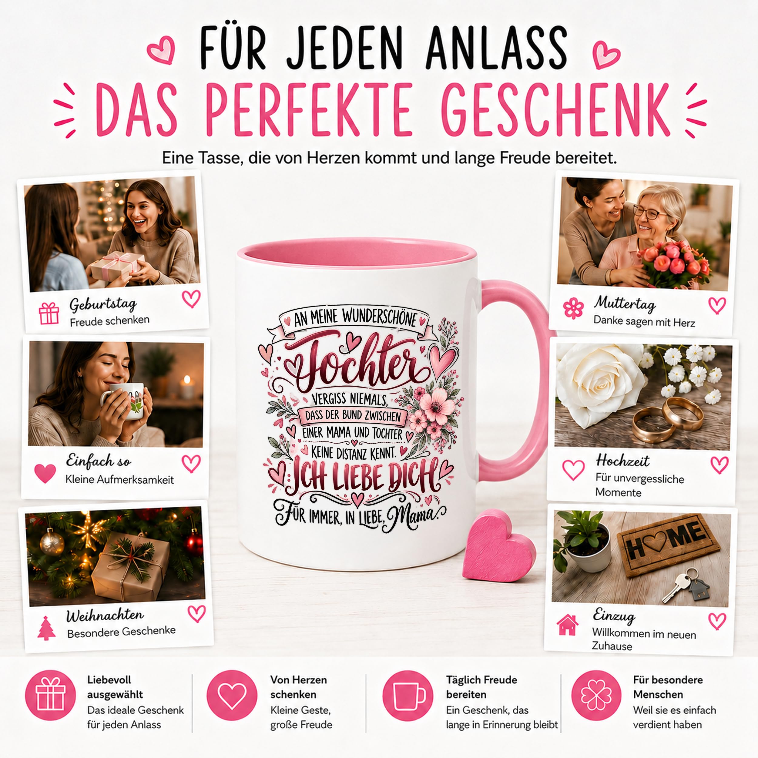 Herzbotschaft Tochter Tasse Geschenk von Mama Kaffeetasse hübsche Tochter