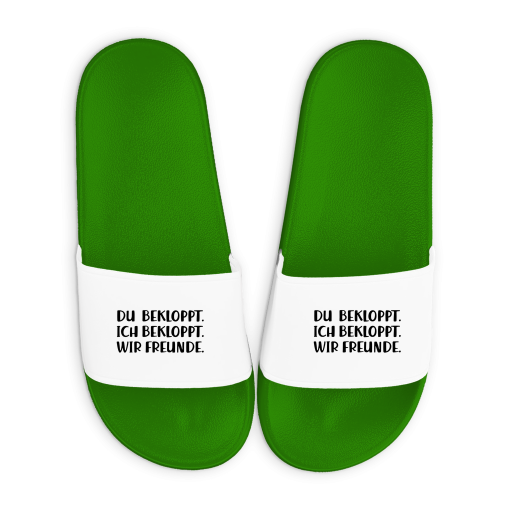 Badelatschen mit Motiv | Bekloppt aber Freunde | lustige Badesandalen in vielen Größen und Farben