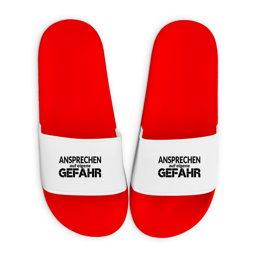 Badelatschen mit Motiv | Ansprechen auf eigene Gefahr | lustige Badesandalen in vielen Größen und Farben