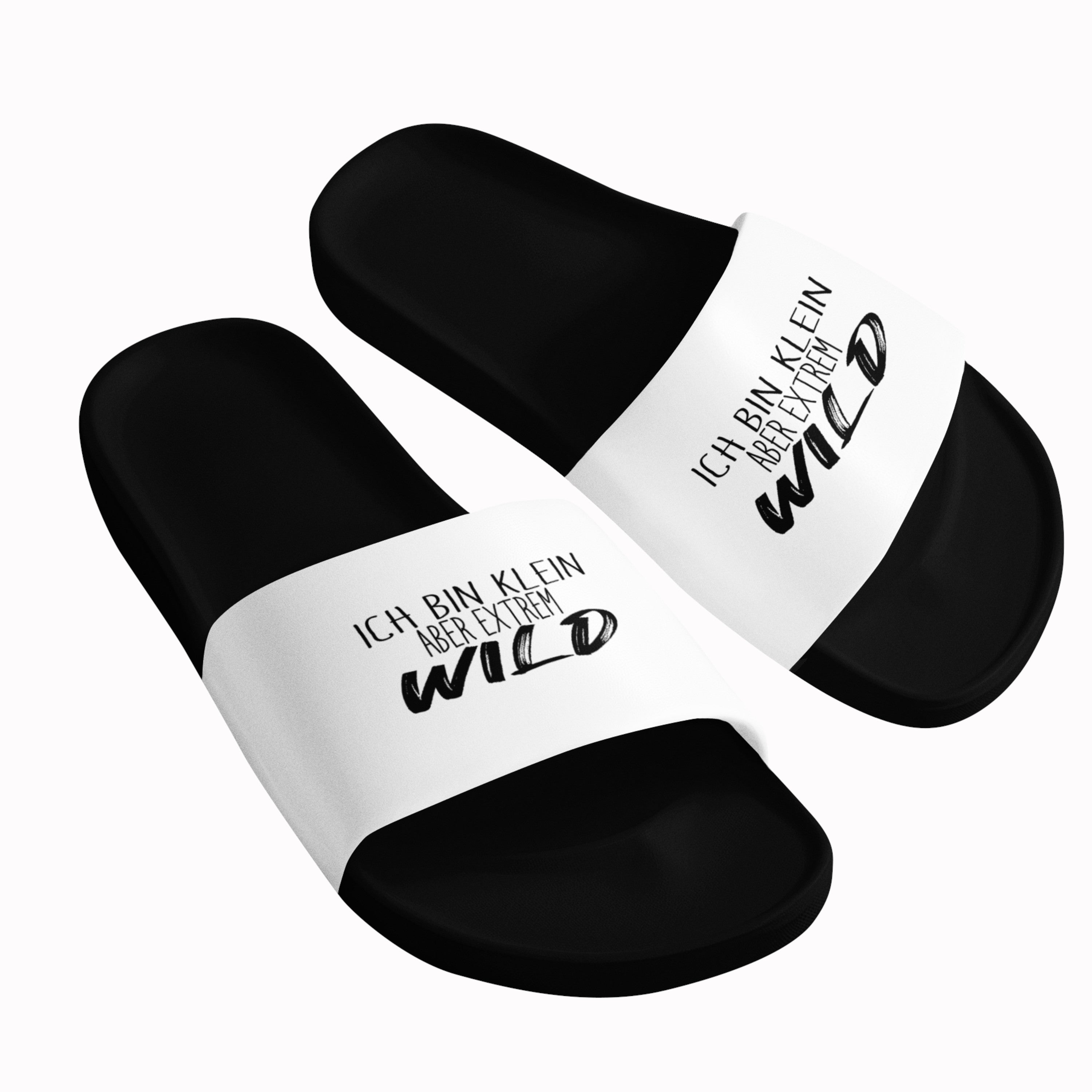Badelatschen mit Motiv | Ich bin klein aber extrem wild | lustige Badesandalen in vielen Größen und Farben