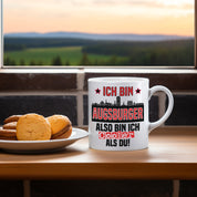 Tasse mit Motiv - Ich bin Augsburger also bin ich cooler als du! | Fußball Keramiktasse für Augsburg Fan | Skyline deiner Stadt