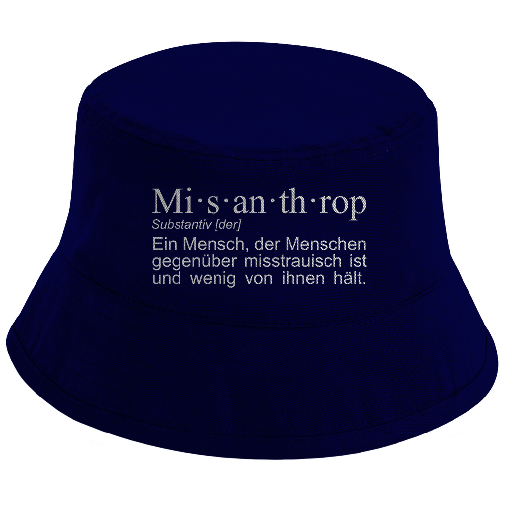 Bucket Hat mit Motiv | Misanthrop - Ein Mensch, der Menschen gegenüber misstrauisch ist und wenig von ihnen hält. | Mallorca Hut für Feiern und Partys Sommerhut