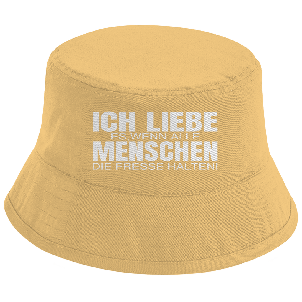 Bucket Hat mit Motiv | Ich liebe es, wenn alle Menschen die Fresse halten! | Mallorca Hut für Feiern und Partys Sommerhut