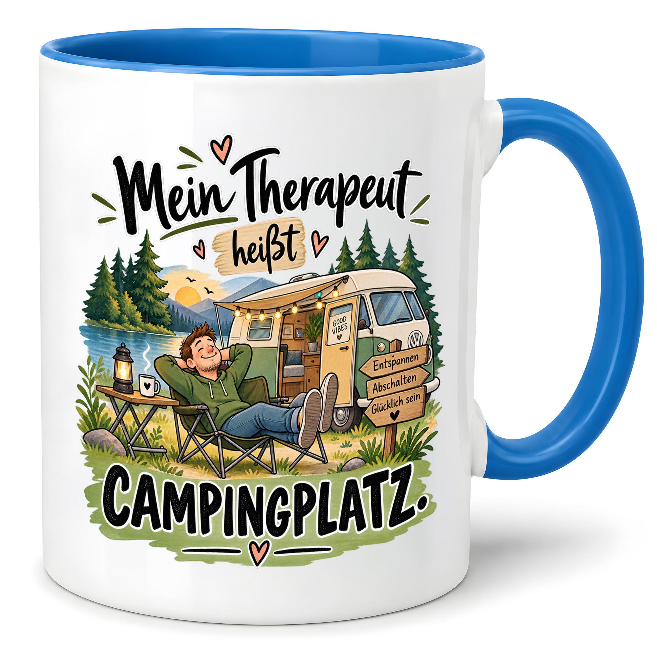 Camping Tasse Mein Therapeut heißt Campingplatz 330 ml Geschenk Camper Wohnmobil Campingfan Geburtstag Weihnachten