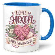 Stricken Tasse Echte Hexen haben zwei Zauberstäbe 330 ml Geschenk für Strickerin Wolle Handarbeit Geburtstag Weihnachten