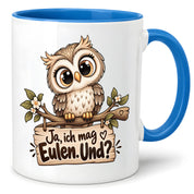 Tasse Eulenfan lustiger Spruch Ja ich mag Eulen Geschenk für Eulenliebhaber Freundin Kollegin Geburtstag Weihnachten 330 ml