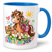 Schulkind 2026 Tasse Pferd Einschulung Geschenk 330 ml Keramiktasse für Mädchen Jungen Schulanfang 1. Schultag