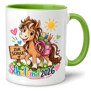 Schulkind 2026 Tasse Pferd Einschulung Geschenk 330 ml Keramiktasse für Mädchen Jungen Schulanfang 1. Schultag