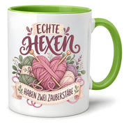 Stricken Tasse Echte Hexen haben zwei Zauberstäbe 330 ml Geschenk für Strickerin Wolle Handarbeit Geburtstag Weihnachten