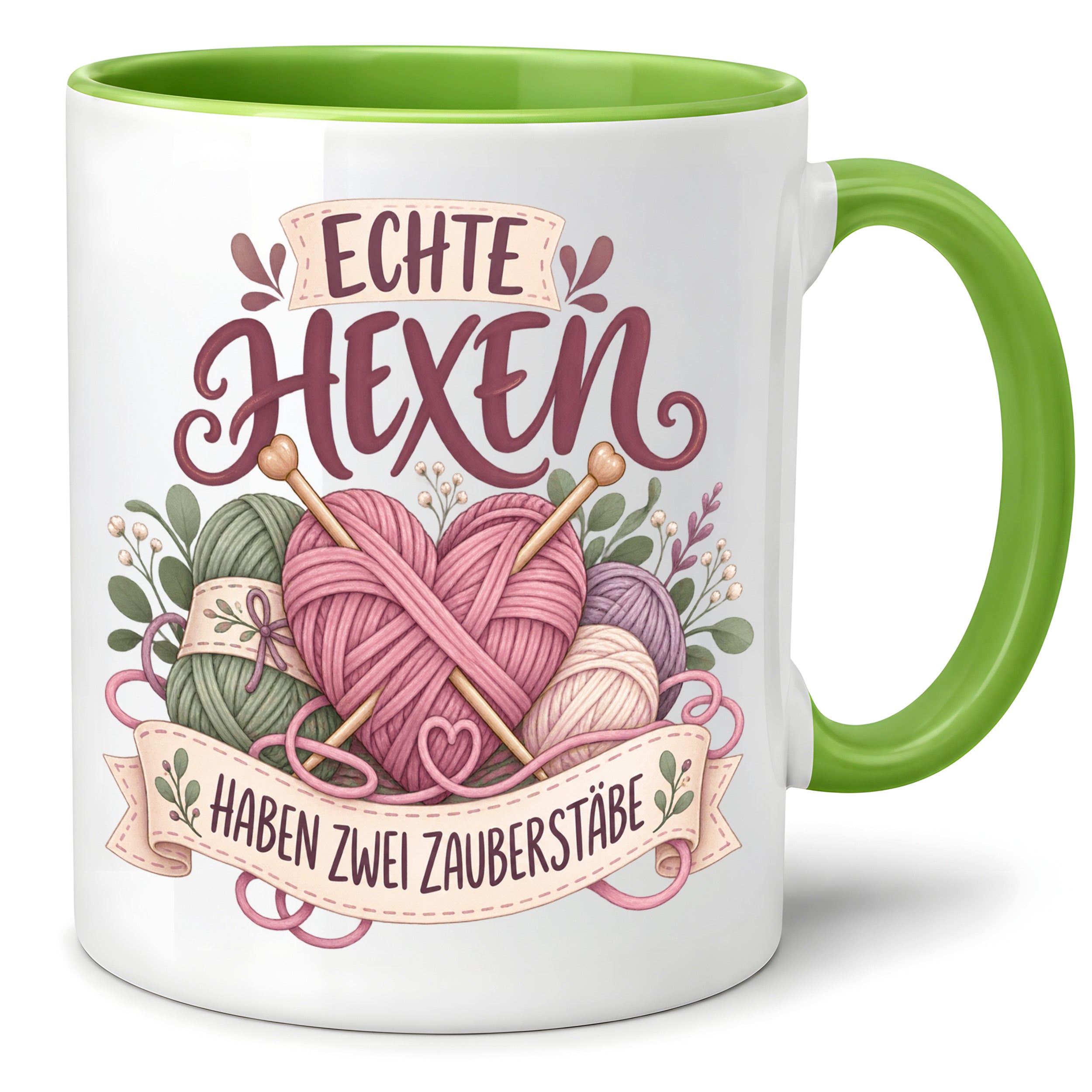 Stricken Tasse Echte Hexen haben zwei Zauberstäbe 330 ml Geschenk für Strickerin Wolle Handarbeit Geburtstag Weihnachten