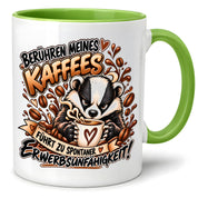 Herzbotschaft Dachs Tasse – Berühren meines Kaffees führt zu spontaner Erwerbsunfähigkeit – Lustige Kaffeetasse mit frechem Dachs Motiv – Geschenk für Kaffeeliebhaber, Kollegen und Büro – 330 ml