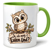 Tasse Eulenfan lustiger Spruch Ja ich mag Eulen Geschenk für Eulenliebhaber Freundin Kollegin Geburtstag Weihnachten 330 ml