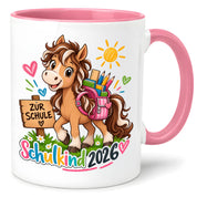 Schulkind 2026 Tasse Pferd Einschulung Geschenk 330 ml Keramiktasse für Mädchen Jungen Schulanfang 1. Schultag