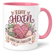 Stricken Tasse Echte Hexen haben zwei Zauberstäbe 330 ml Geschenk für Strickerin Wolle Handarbeit Geburtstag Weihnachten