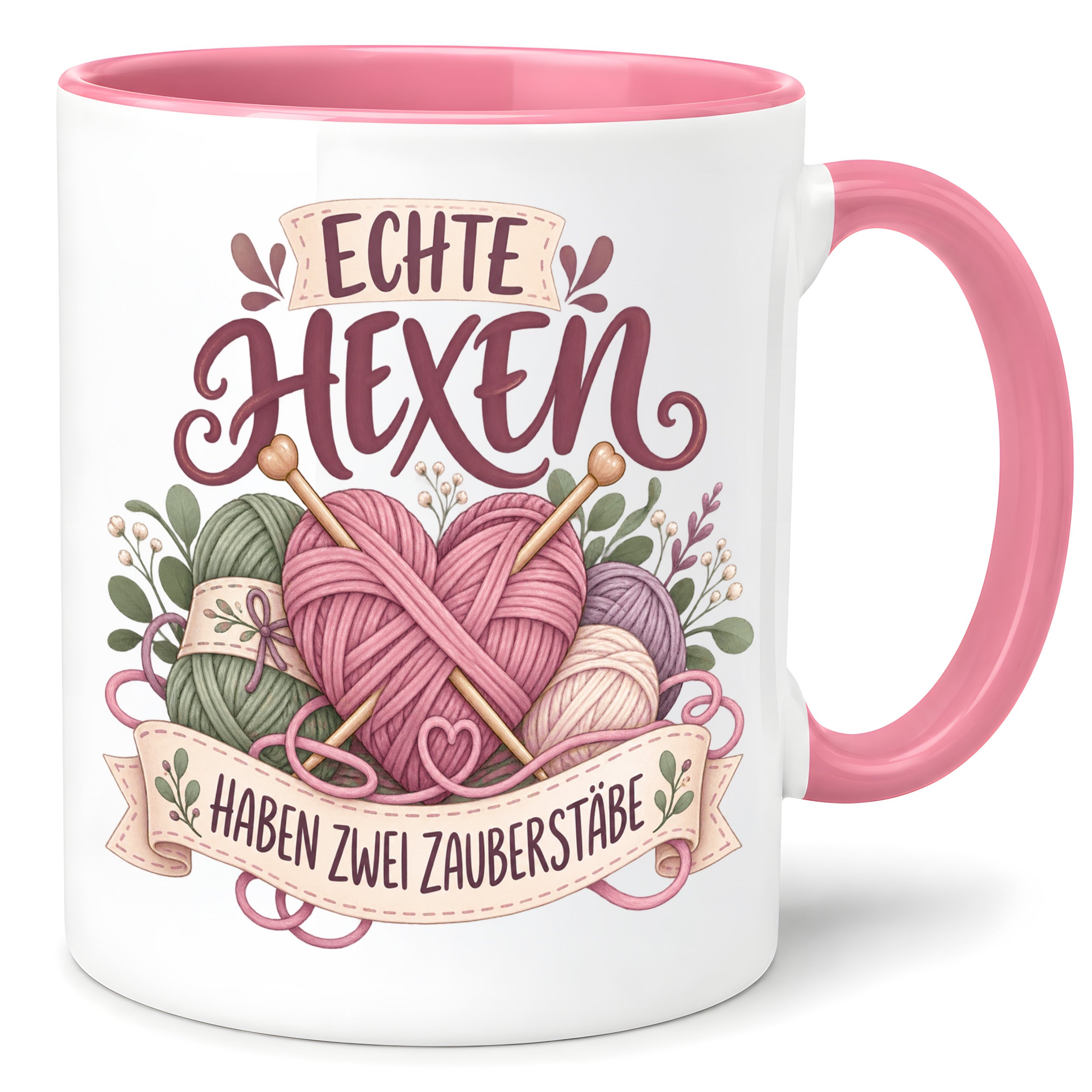 Stricken Tasse Echte Hexen haben zwei Zauberstäbe 330 ml Geschenk für Strickerin Wolle Handarbeit Geburtstag Weihnachten
