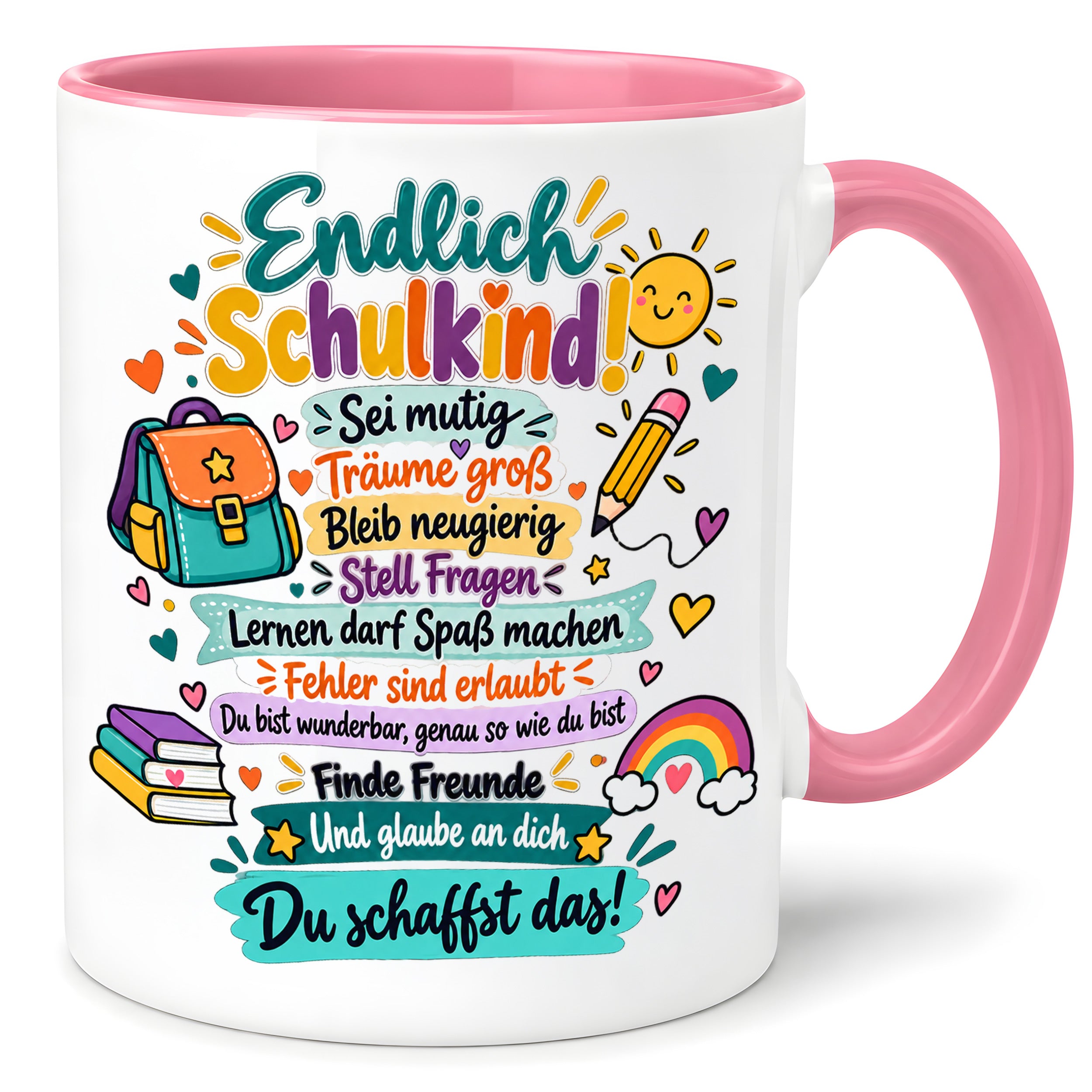 Tasse Schulkind Einschulung Geschenk Mutmacher Schule Schulanfang Kaffeetasse für Mädchen Jungen Geburtstag Schulstart 330 ml