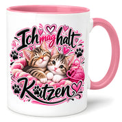 Herzbotschaft Katzen Tasse – Ich mag halt Katzen – Süße Kaffeetasse mit zwei Katzenbabys, Herzen und Pfoten – Geschenk für Katzenliebhaber, Katzenmama, Frauen und Freundin – 330 ml
